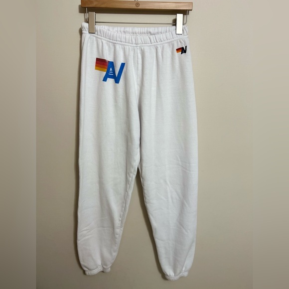 Aviator Nation White Sweatpants with Rainbow Logo - Picture 2 of 5